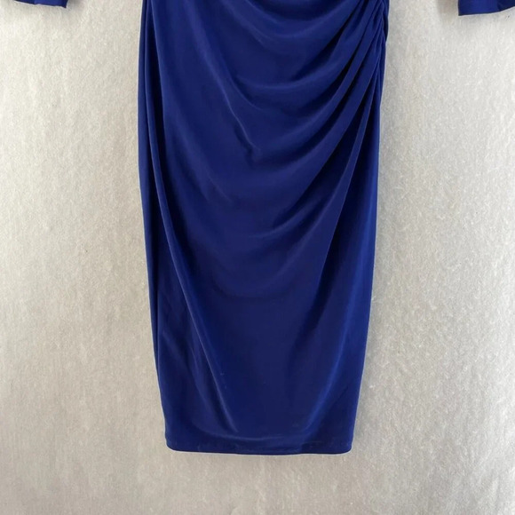 INC International Concept Dress Sz 0 Blue Draped 3/4 Sleeve Knee Length Bodycon - Picture 7 of 10